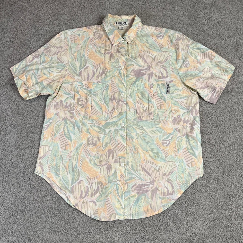 Vintage Cherokee Floral Shirt Womens Small Petites Button Up Pastel